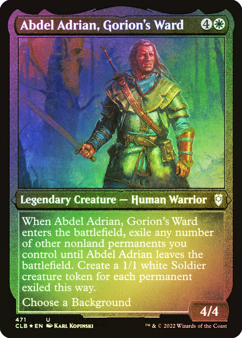 Abdel Adrian, Gorion's Ward (Foil Etched)\nCommander Legends: Battle for Baldur's Gate - Foil Etched\nSingle\nMagic The Gathering