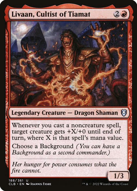 Livaan, Cultist of Tiamat\nCommander Legends: Battle for Baldur's Gate\nSingle\nMagic The Gathering
