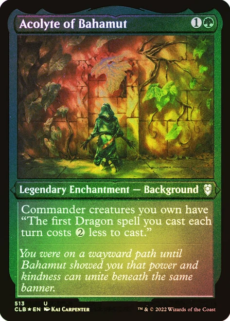 Acolyte of Bahamut (Foil Etched)\nCommander Legends: Battle for Baldur's Gate - Foil Etched\nSingle\nMagic The Gathering