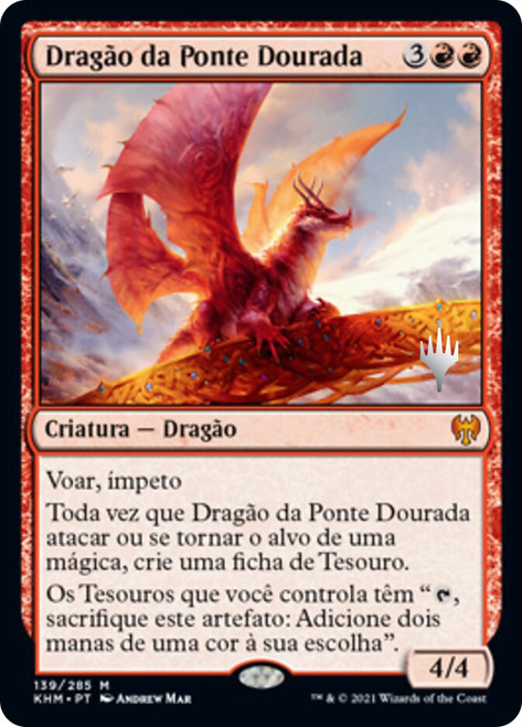 Goldspan Dragon (Promo Pack) (Kaldheim)\nPromo: Planeswalker Stamped - Portuguese\nSingle\nMagic The Gathering