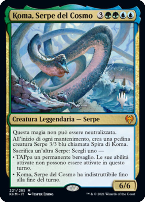 Koma, Cosmos Serpent (Promo Pack) (Kaldheim)\nPromo: Planeswalker Stamped - Italian\nSingle\nMagic The Gathering