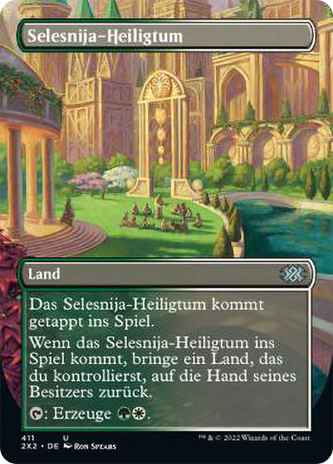 Selesnya Sanctuary (Borderless)\nDouble Masters 2022 - Variants - German\nSingle\nMagic The Gathering