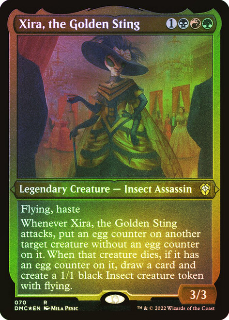 Xira, the Golden Sting (Foil Etched)\nDominaria United Commander - Foil Etched\nSingle\nMagic The Gathering