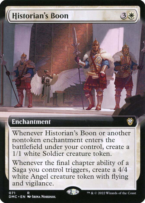 Historian's Boon (Extended Art)\nDominaria United Commander - Variants\nSingle\nMagic The Gathering