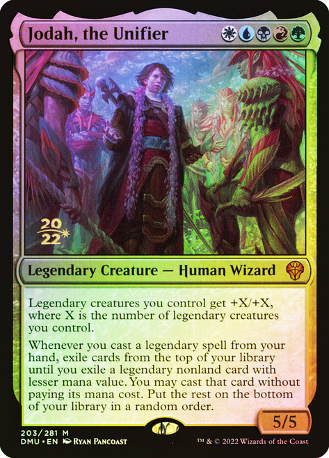 Jodah, the Unifier (Prerelease) (Dominaria United)\nPromo: Date Stamped\nSingle\nMagic The Gathering