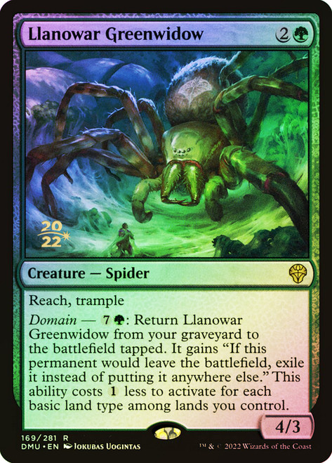 Llanowar Greenwidow (Prerelease) (Dominaria United)\nPromo: Date Stamped\nSingle\nMagic The Gathering