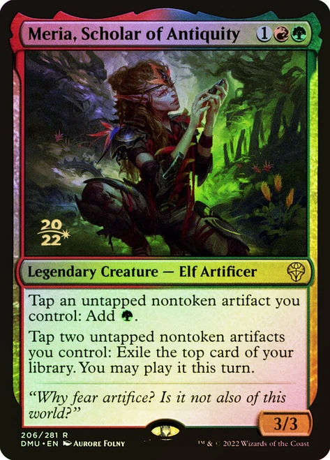 Meria, Scholar of Antiquity (Prerelease) (Dominaria United)\nPromo: Date Stamped\nSingle\nMagic The Gathering