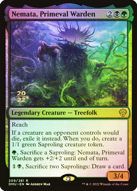 Nemata, Primeval Warden (Prerelease) (Dominaria United)\nPromo: Date Stamped\nSingle\nMagic The Gathering