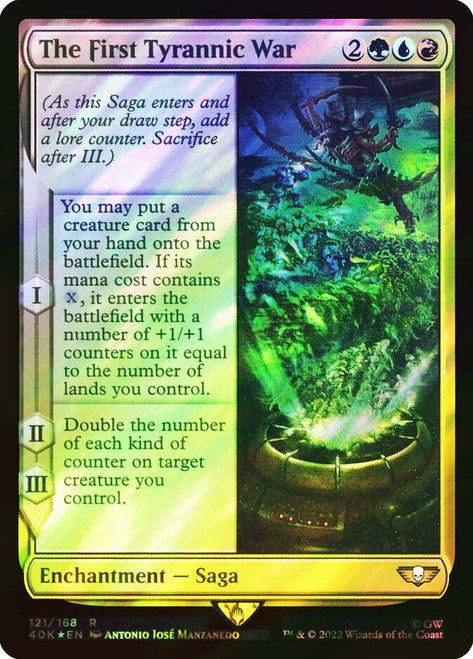 The First Tyrannic War (Surge Foil)\nWarhammer 40,000 Commander - Surge Foil\nSingle\nMagic The Gathering