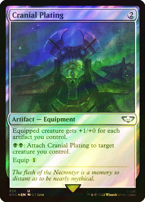 Cranial Plating (Surge Foil)\nWarhammer 40,000 Commander - Surge Foil\nSingle\nMagic The Gathering