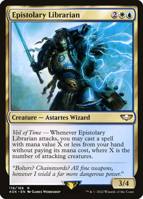 Epistolary Librarian\nWarhammer 40,000 Commander\nSingle\nMagic The Gathering