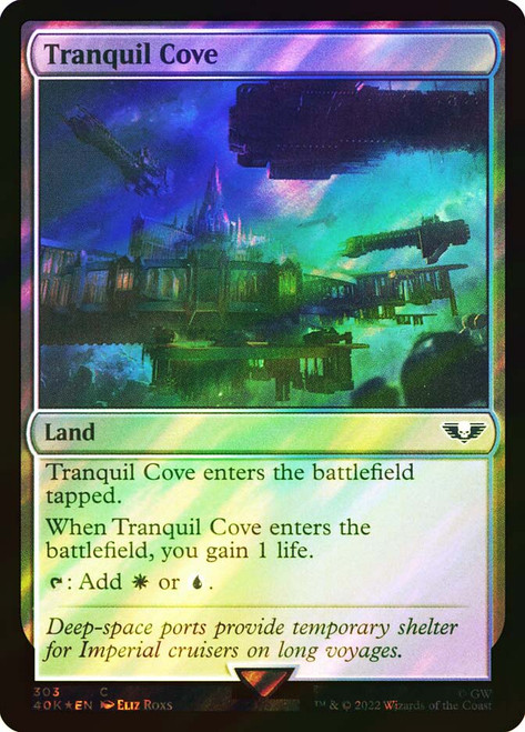 Tranquil Cove (Surge Foil)\nWarhammer 40,000 Commander - Surge Foil\nSingle\nMagic The Gathering