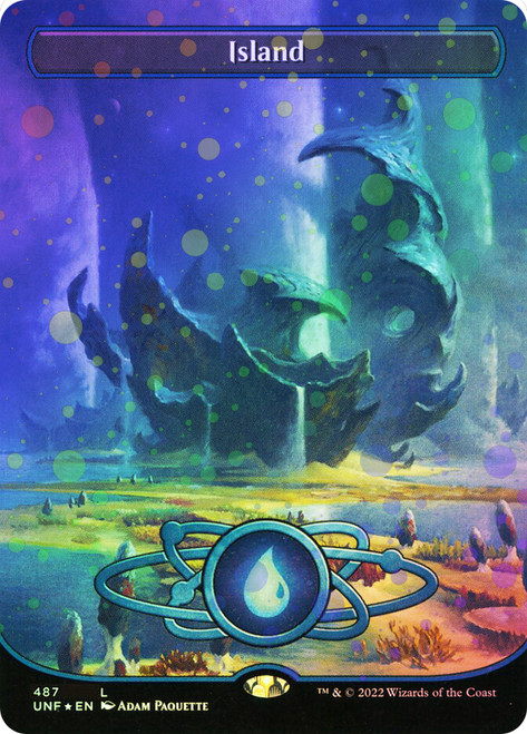 Island (#487) (Borderless) (Galaxy Foil)\nUnfinity - Galaxy Foil\nSingle\nMagic The Gathering