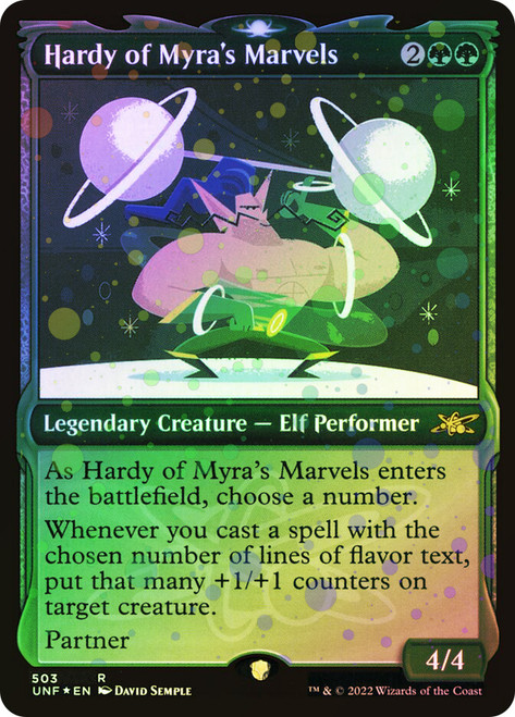 Hardy of Myra's Marvels (Showcase) (Galaxy Foil)\nUnfinity - Variants - Galaxy Foil\nSingle\nMagic The Gathering