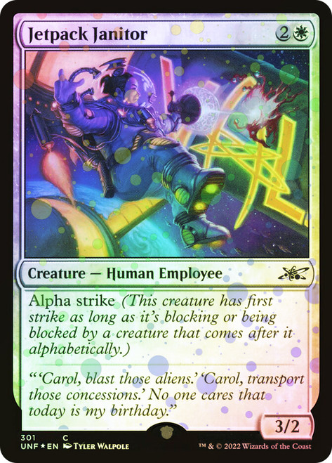 Jetpack Janitor (Galaxy Foil)\nUnfinity - Galaxy Foil\nSingle\nMagic The Gathering