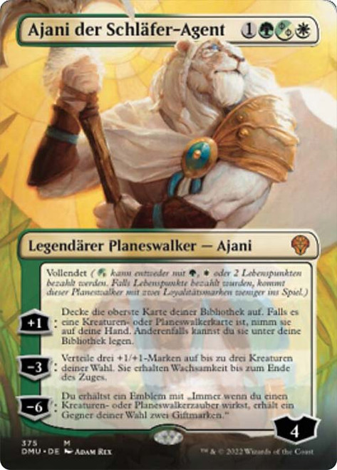 Ajani, Sleeper Agent (Borderless) (#375)\nDominaria United - Variants - German\nSingle\nMagic The Gathering