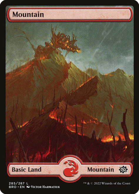 Mountain (Full Art) (#285)\nThe Brothers' War\nSingle\nMagic The Gathering
