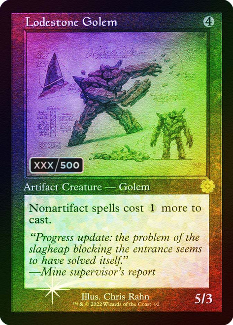 Lodestone Golem (Serial Number) (Retro Frame)\nThe Brothers' War Retro Artifacts - Serialized\nSingle\nMagic The Gathering
