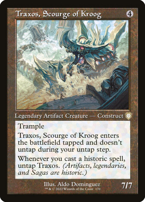 Traxos, Scourge of Kroog (Retro Frame)\nThe Brothers' War Commander\nSingle\nMagic The Gathering