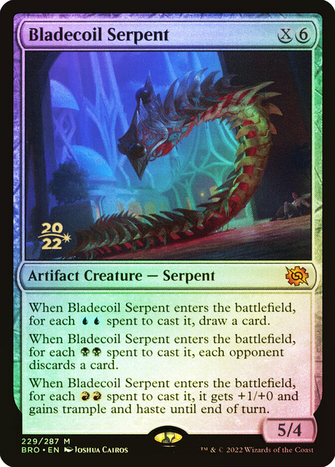 Bladecoil Serpent (Prerelease) (The Brothers' War)\nPromo: Date Stamped\nSingle\nMagic The Gathering