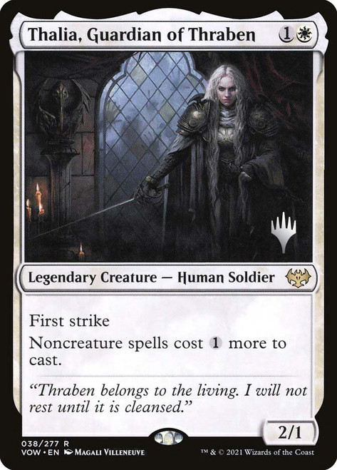 Thalia, Guardian of Thraben (Promo Pack) (Crimson Vow)\nPromo: Planeswalker Stamped\nSingle\nMagic The Gathering
