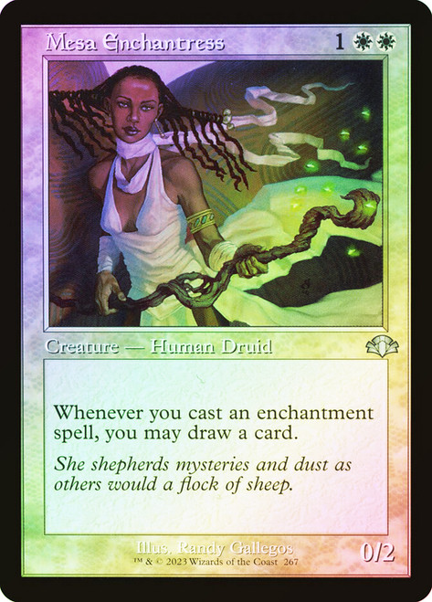 Mesa Enchantress (Retro Frame)\nDominaria Remastered - Retro Frame\nSingle\nMagic The Gathering