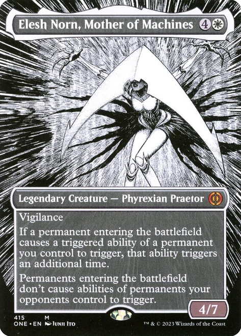 Elesh Norn, Mother of Machines (#415) (Borderless)\nPhyrexia: All Will Be One - Variants\nSingle\nMagic The Gathering