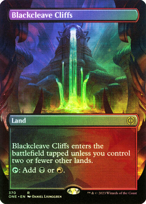 Blackcleave Cliffs (Borderless)\nPhyrexia: All Will Be One - Variants\nSingle\nMagic The Gathering