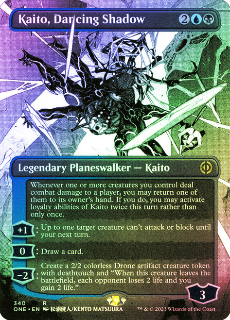 Kaito, Dancing Shadow (#340) (Borderless)\nPhyrexia: All Will Be One - Variants\nSingle\nMagic The Gathering