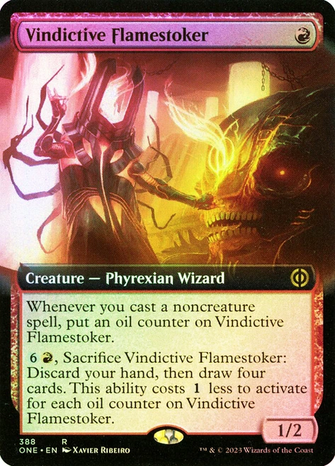 Vindictive Flamestoker (Extended Art)\nPhyrexia: All Will Be One - Variants\nSingle\nMagic The Gathering