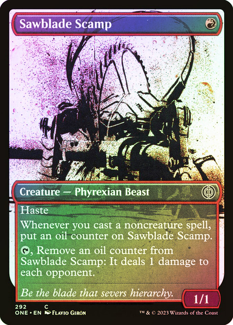 Sawblade Scamp (Showcase)\nPhyrexia: All Will Be One - Variants\nSingle\nMagic The Gathering