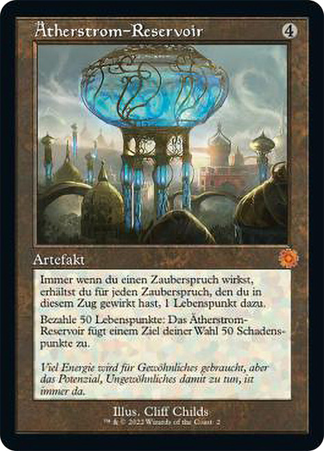 Aetherflux Reservoir (#002) (Retro Frame)\nThe Brothers' War Retro Artifacts - German\nSingle\nMagic The Gathering