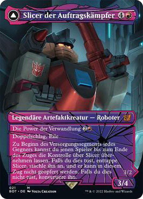 Slicer, Hired Muscle // Slicer, High-Speed Antagonist (Borderless)\nTransformers - Variants - German\nSingle\nMagic The Gathering