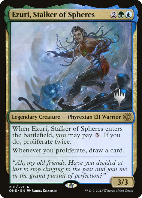 Ezuri, Stalker of Spheres (Promo Pack) (Phyrexia: All Will Be One)\nPromo: Planeswalker Stamped\nSingle\nMagic The Gathering