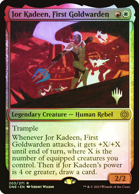Jor Kadeen, First Goldwarden (Promo Pack) (Phyrexia: All Will Be One)\nPromo: Planeswalker Stamped\nSingle\nMagic The Gathering