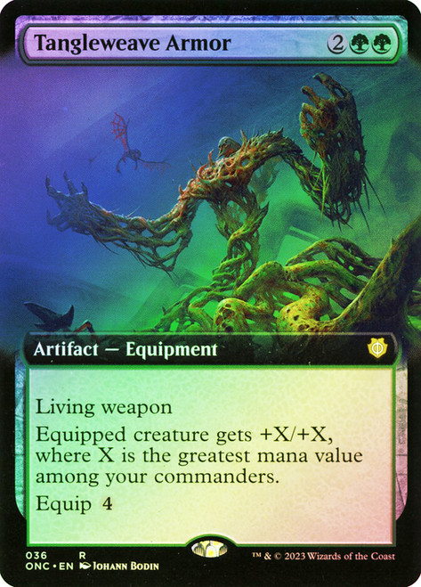 Tangleweave Armor (Extended Art)\nPhyrexia: All Will Be One Commander - Variants\nSingle\nMagic The Gathering