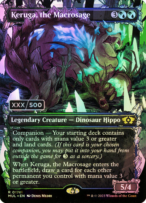 Keruga, the Macrosage (Serial Number) (Borderless) (Showcase)\nMultiverse Legends - Serialized\nSingle\nMagic The Gathering
