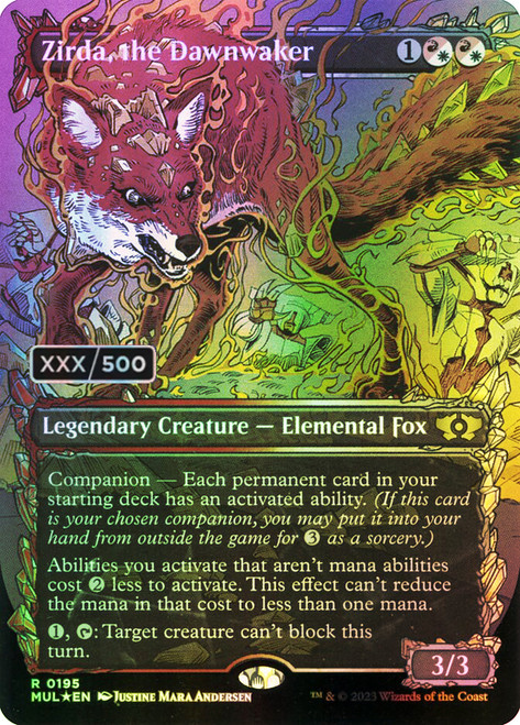 Zirda, the Dawnwaker (Serial Number) (Borderless) (Showcase)\nMultiverse Legends - Serialized\nSingle\nMagic The Gathering
