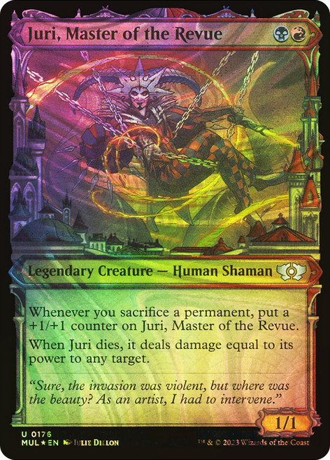 Juri, Master of the Revue (Showcase) (Halo Foil)\nMultiverse Legends - Alternate Foil\nSingle\nMagic The Gathering