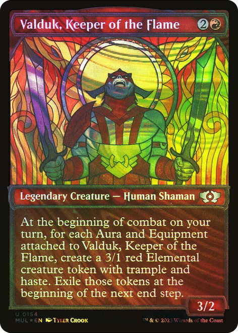 Valduk, Keeper of the Flame (Showcase) (Halo Foil)\nMultiverse Legends - Alternate Foil\nSingle\nMagic The Gathering