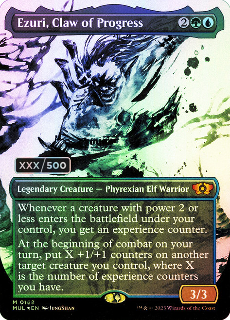 Ezuri, Claw of Progress (Serial Number) (Borderless) (Showcase)\nMultiverse Legends - Serialized\nSingle\nMagic The Gathering