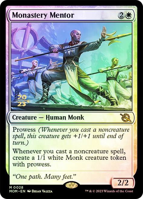 Monastery Mentor (Prerelease) (March of the Machine)\nPromo: Date Stamped\nSingle\nMagic The Gathering