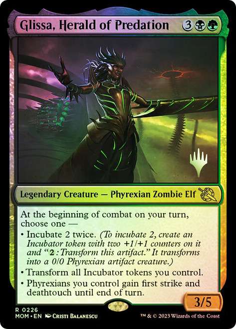 Glissa, Herald of Predation (Promo Pack) (March of the Machine)\nPromo: Planeswalker Stamped\nSingle\nMagic The Gathering