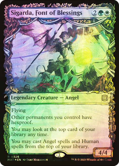 Sigarda, Font of Blessings (Showcase) (Halo Foil)\nMarch of the Machine: The Aftermath - Alternate Foil\nSingle\nMagic The Gathering