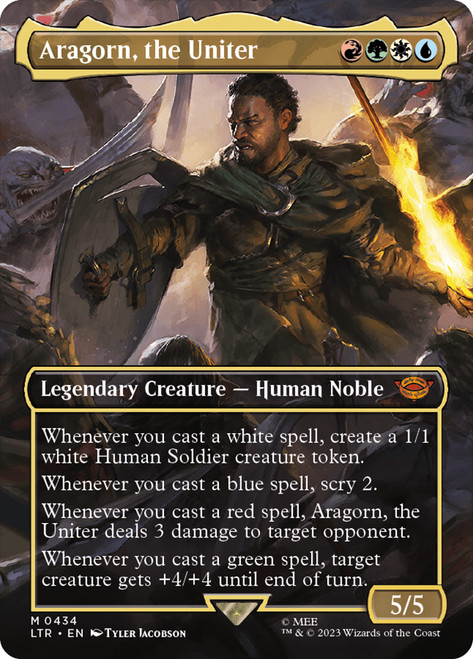Aragorn, the Uniter (Borderless)\nThe Lord of the Rings - Variants\nSingle\nMagic The Gathering