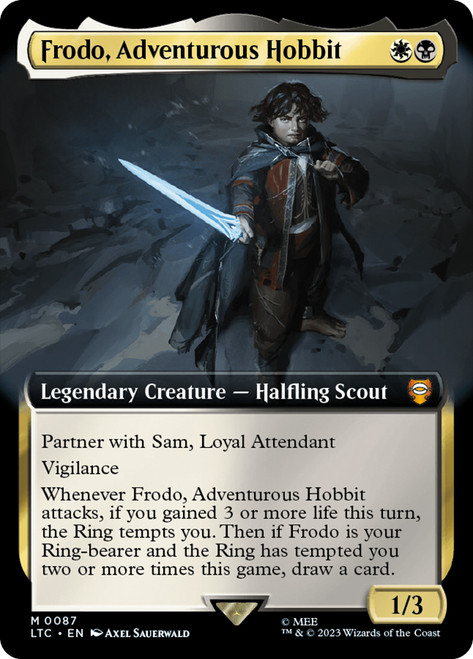Frodo, Adventurous Hobbit (Extended Art)\nThe Lord of the Rings Commander - Variants\nSingle\nMagic The Gathering