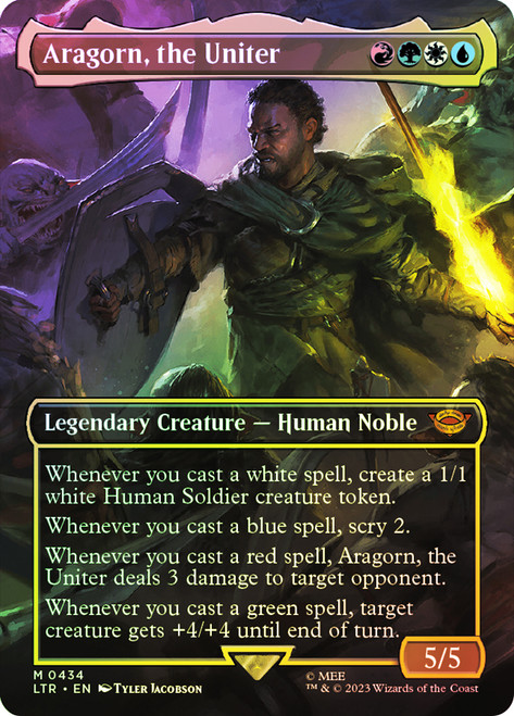Aragorn, the Uniter (Borderless)\nThe Lord of the Rings - Variants\nSingle\nMagic The Gathering
