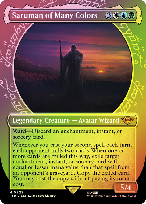 Saruman of Many Colors (#328) (Showcase)\nThe Lord of the Rings - Variants\nSingle\nMagic The Gathering