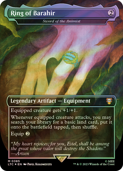 Sword of the Animist (Ring of Barahir) (Borderless) (Surge Foil)\nThe Lord of the Rings Commander - Alternate Foil\nSingle\nMagic The Gathering