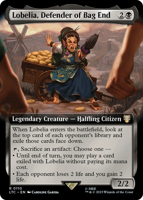 Lobelia, Defender of Bag End (Extended Art)\nThe Lord of the Rings Commander - Variants\nSingle\nMagic The Gathering